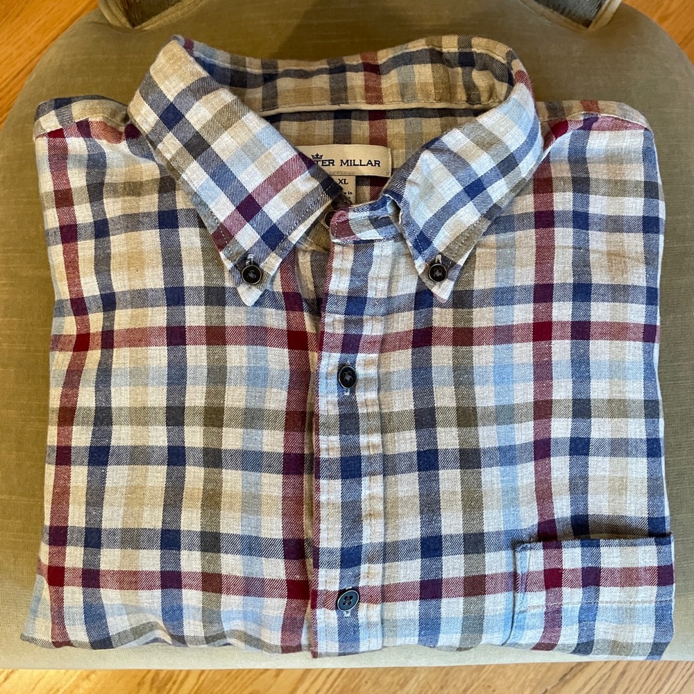 Peter Millar Cotton Plaid Flannel Long Sleeve Button Down Shirt XL